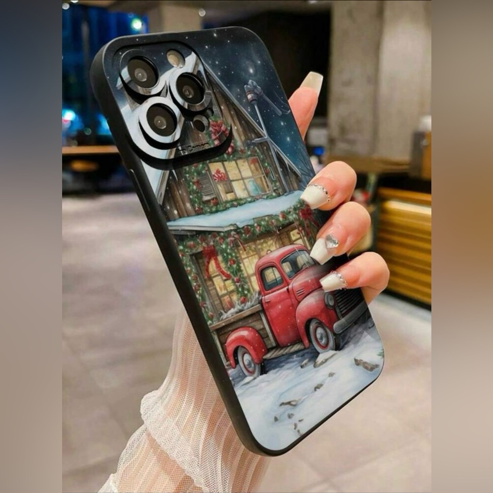 Apple iPhone 13 Pro Phone Case Christmas Truck Snow Design Black TPU - Picture 2 of 4